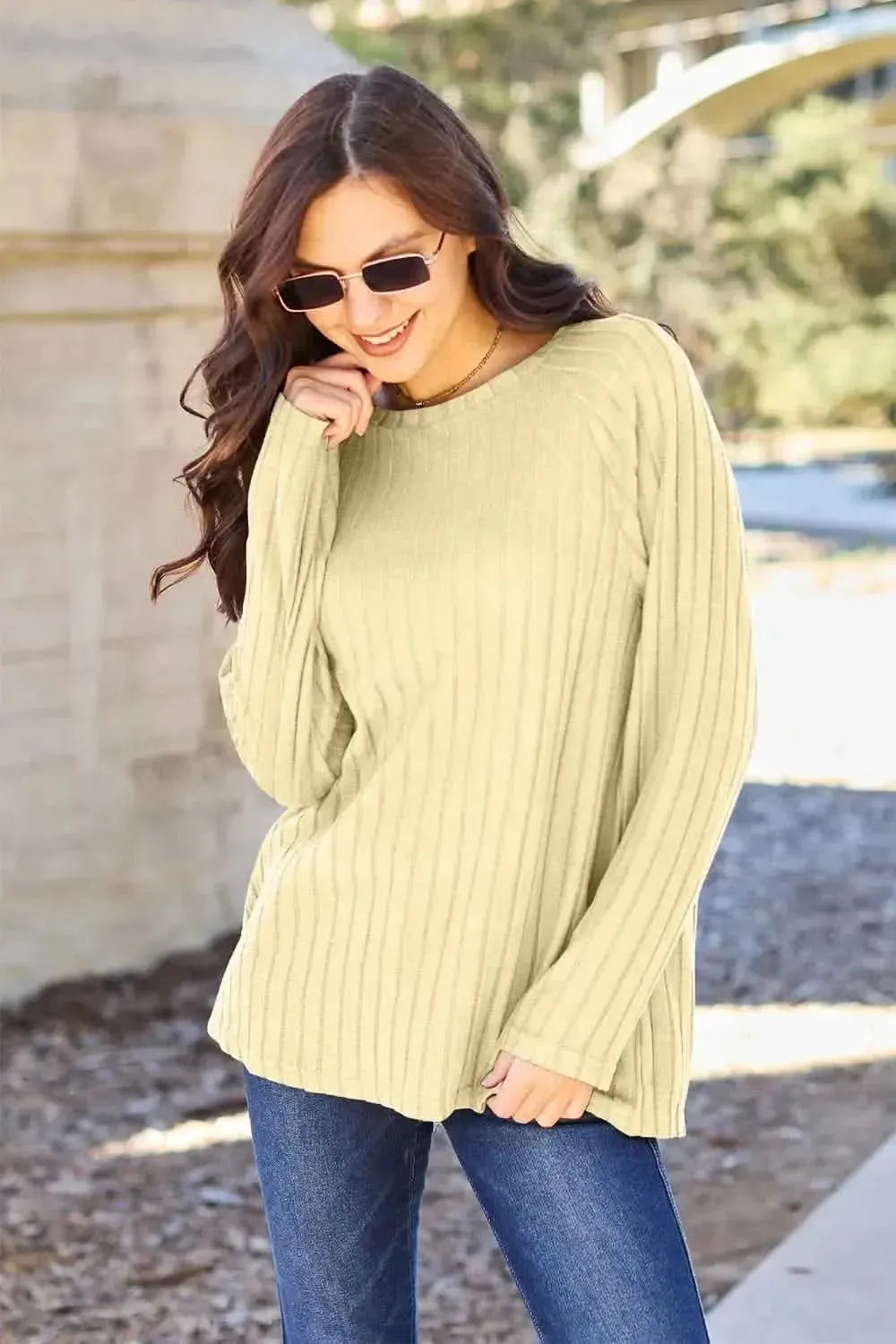 Basic Bae Full Size Ribbed Round Neck Long Sleeve Knit Top - Bad Moms Club