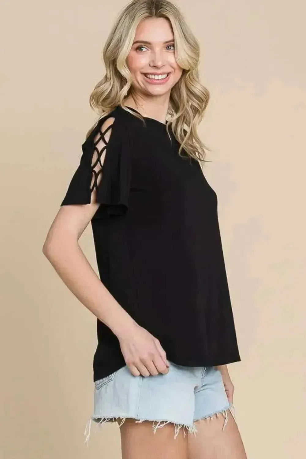 Culture Code Round Neck Crisscross Short Sleeve T-Shirt - Bad Moms Club