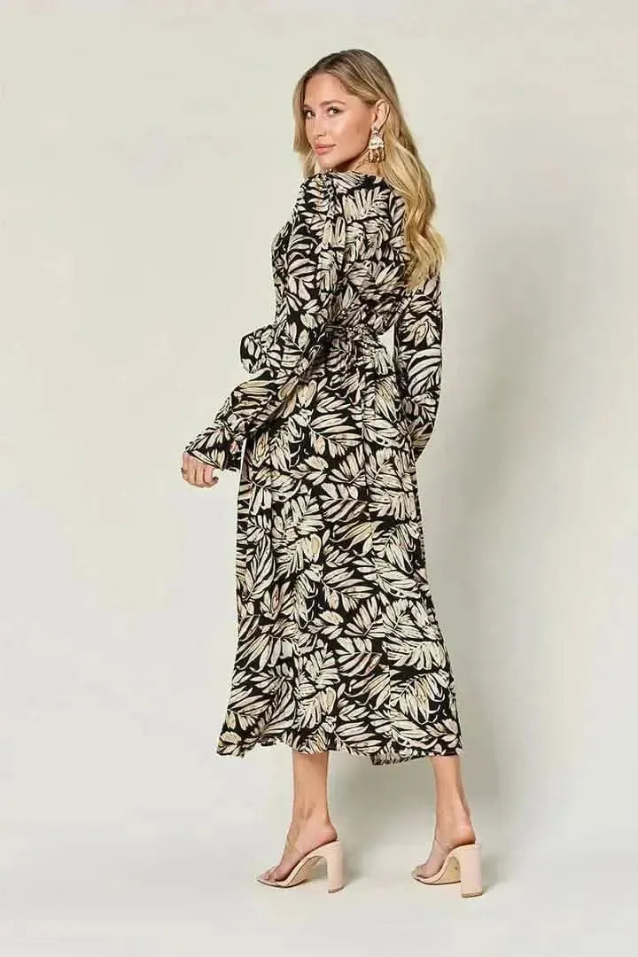 Double Take Full Size Tie Back Flounce Sleeve Dress - Bad Moms Club