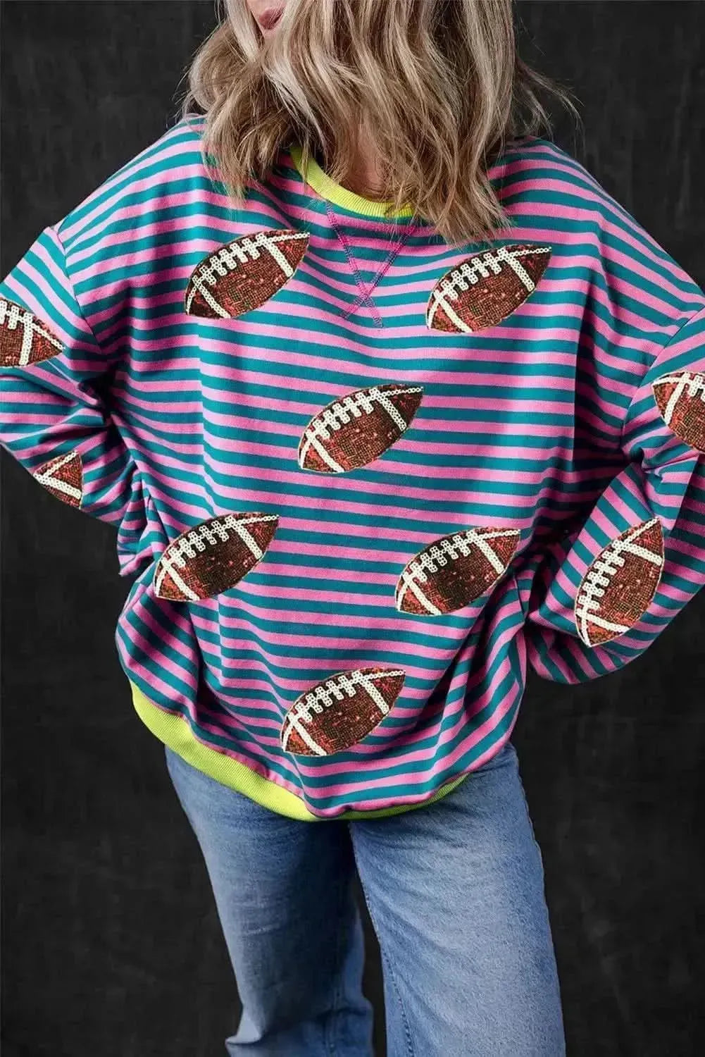 Striped Football Long Sleeve Sweatshirt - Bad Moms Club