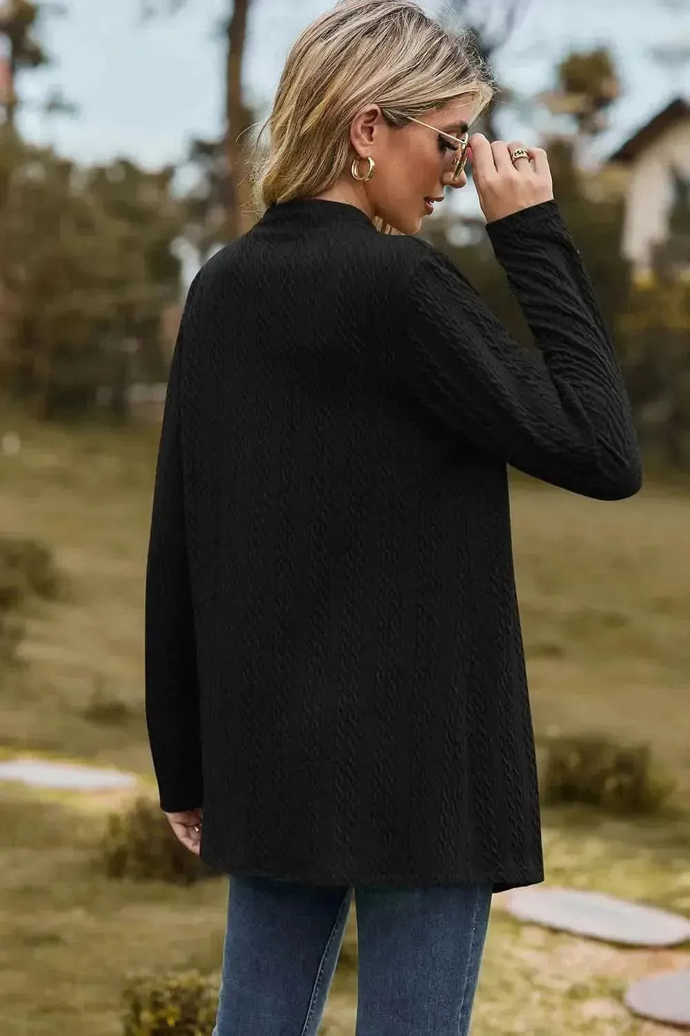 Textured Open Front Long Sleeve Cardigan - Bad Moms Club