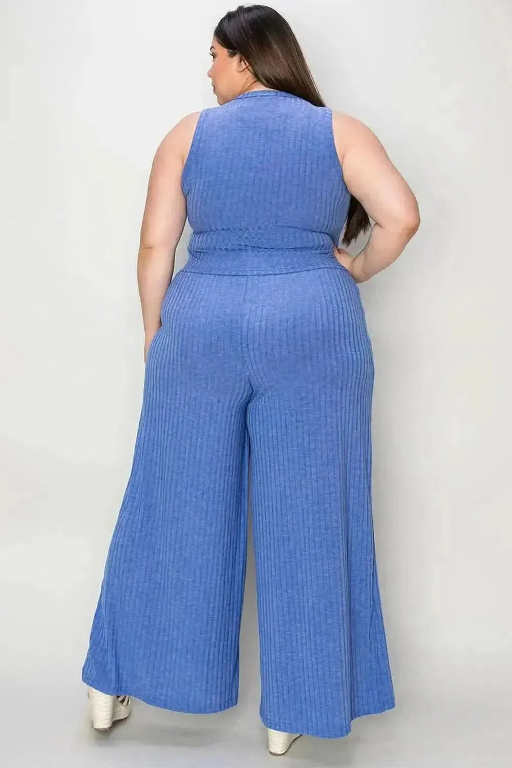 Basic Bae Full Size Ribbed Tank and Wide Leg Pants Set - Bad Moms Club