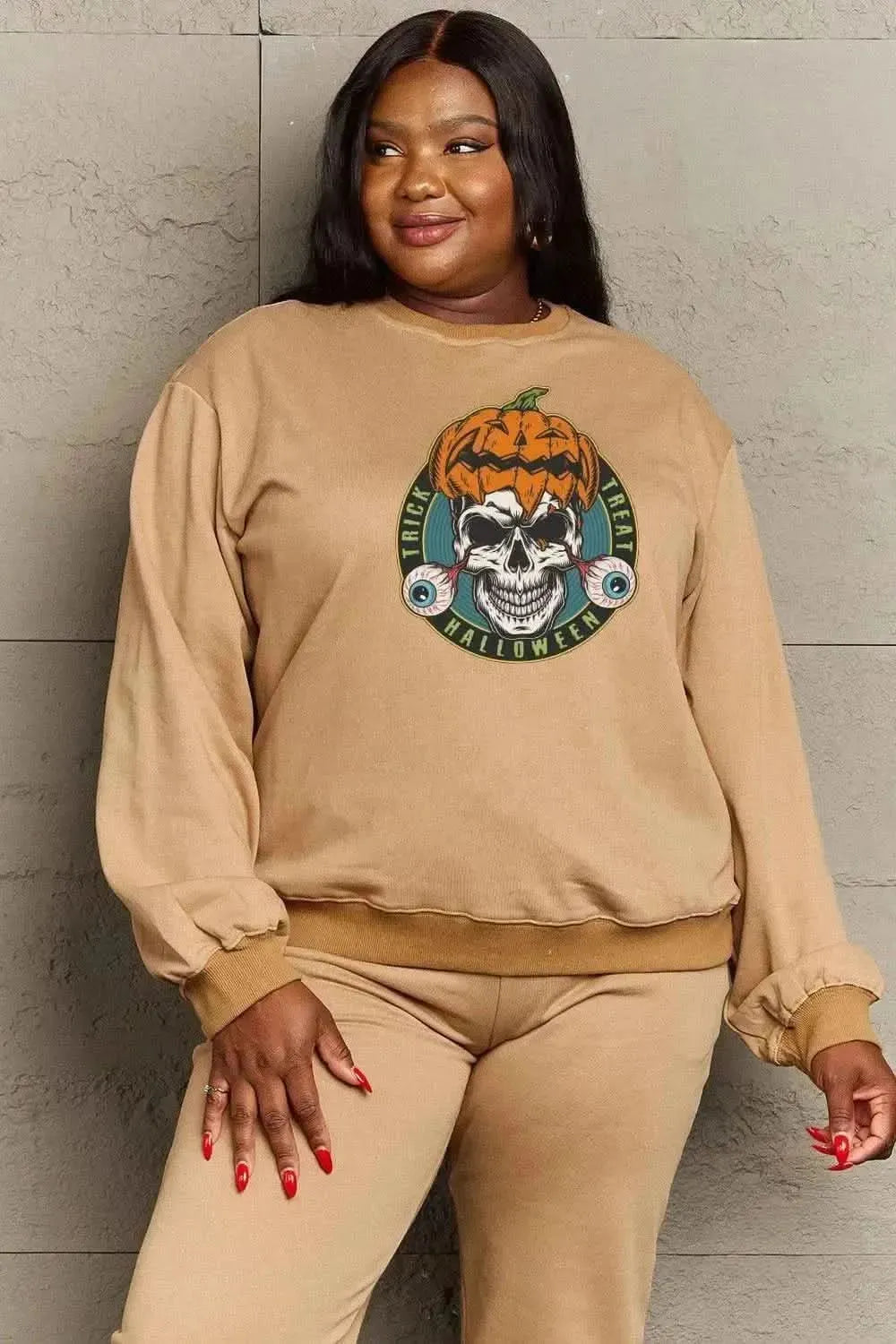 Simply Love Full Size Skull Graphic Sweatshirt - Bad Moms Club