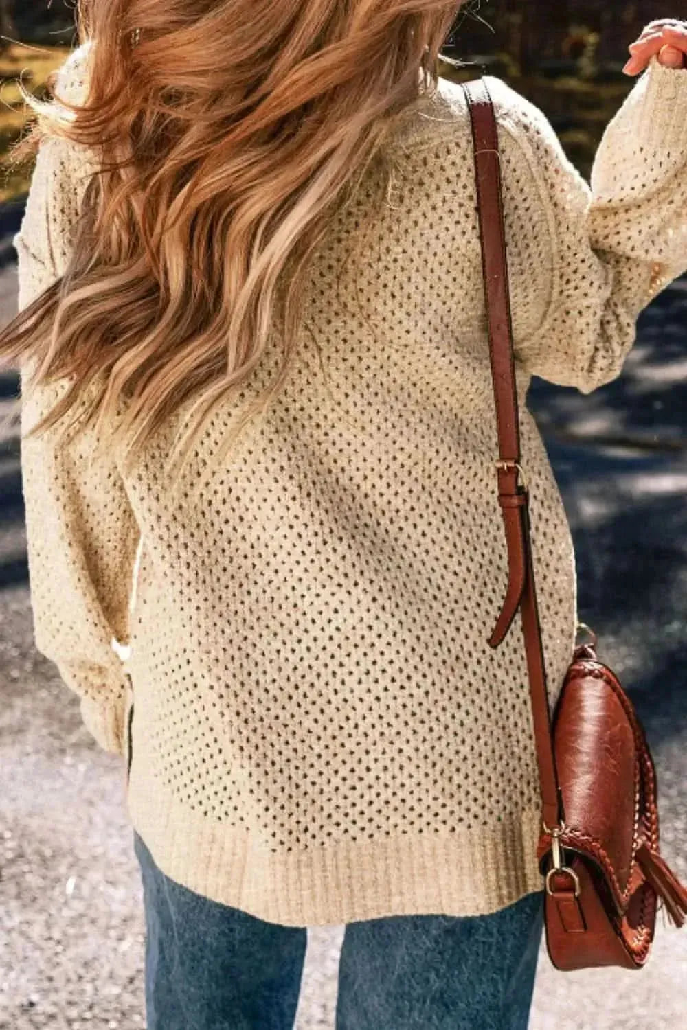 V-Neck Dropped Shoulder Long Sleeve Sweater - Bad Moms Club