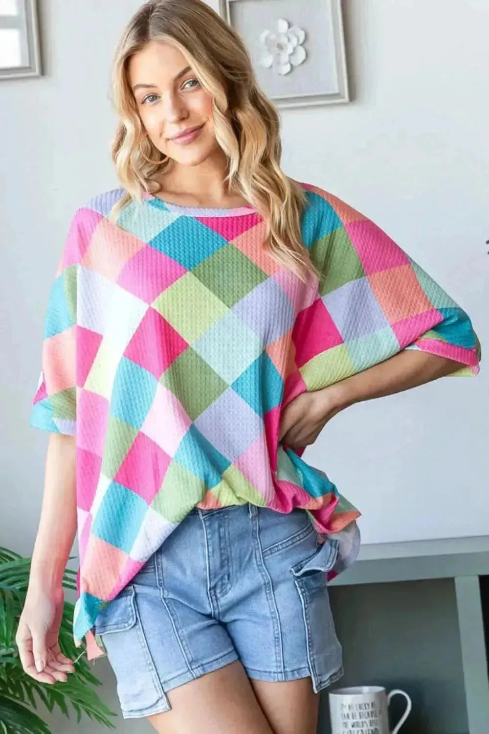 HOPELY Color Block Waffle Oversized T-Shirt - Bad Moms Club