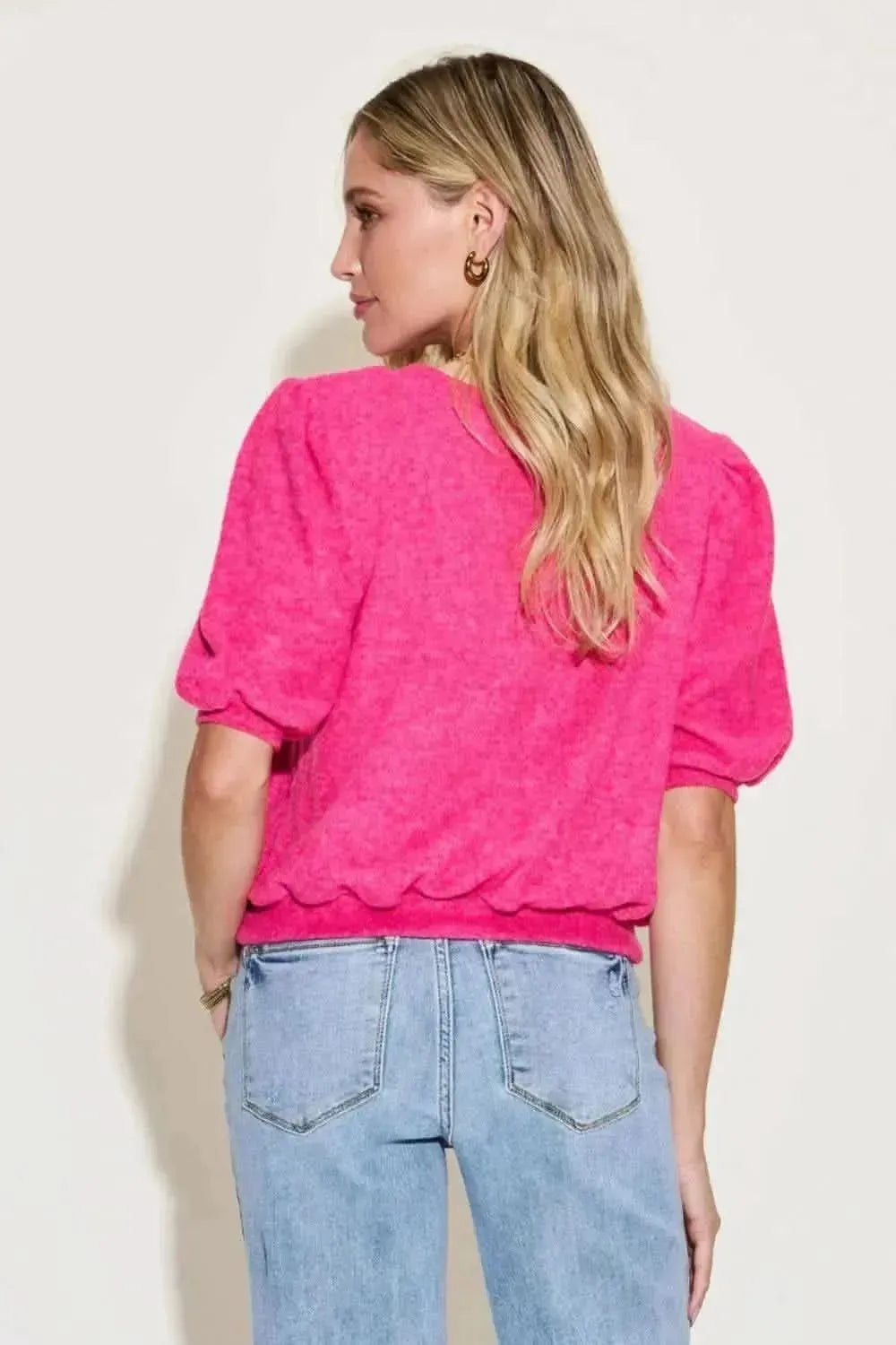 Zenana Round Neck Lantern Half Sleeve Sweater - Bad Moms Club