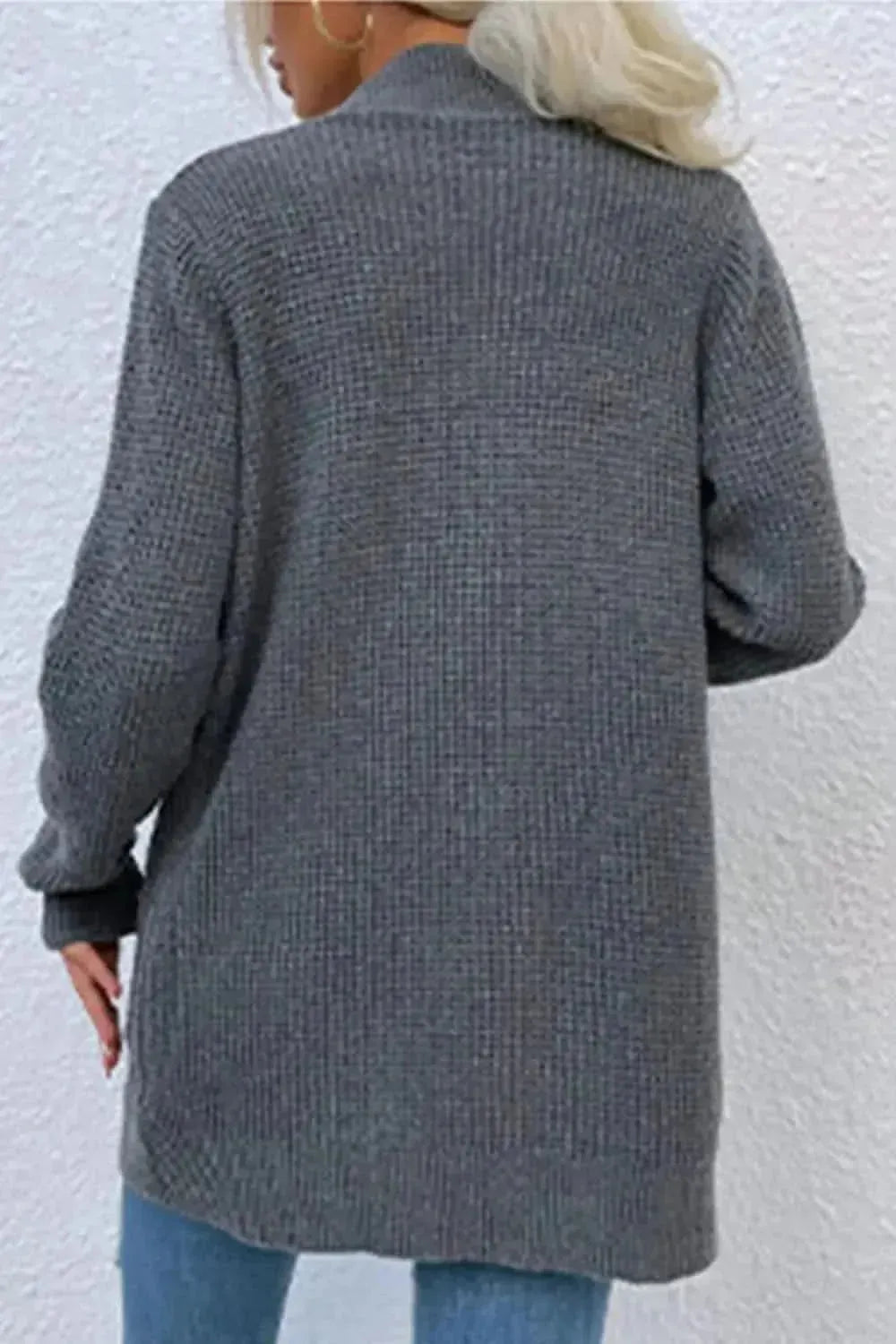 Open Front Rib-Knit Cardigan with Pockets - Bad Moms Club