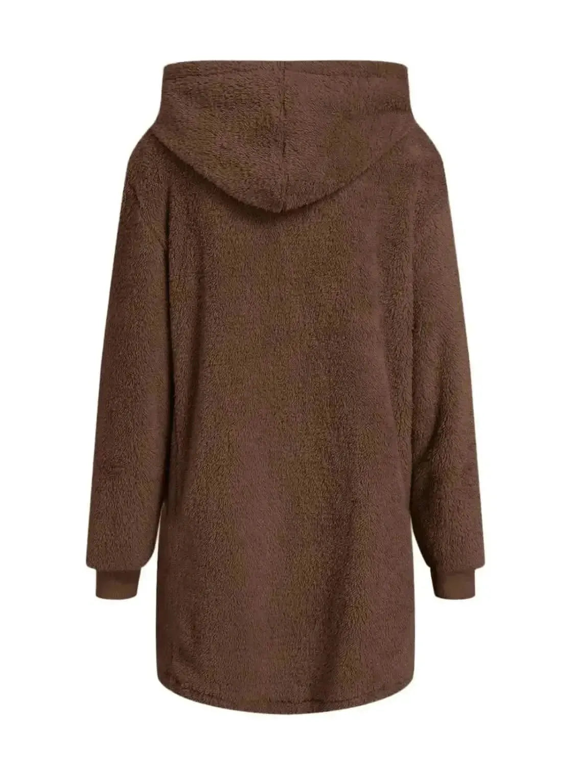 Fuzzy Pocketed Zip Up Long Sleeve Hooded Jacket - Bad Moms Club