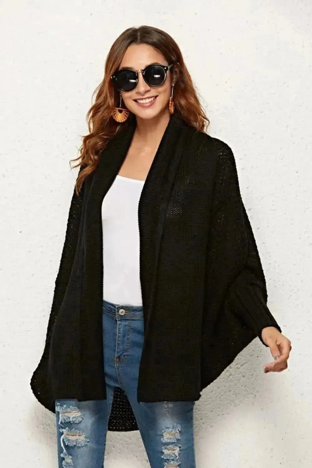 Open Front Dolman Sleeve Longline Cardigan - Bad Moms Club