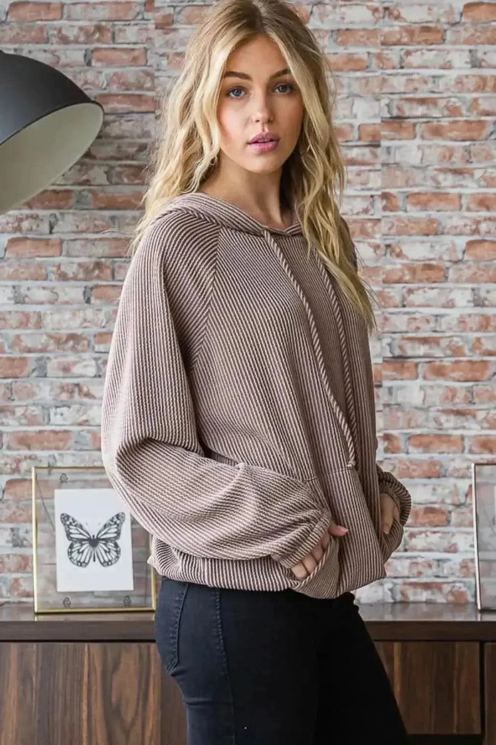 Heimish Full Size Ribbed Drawstring Kangaroo Pocket Hoodie - Bad Moms Club