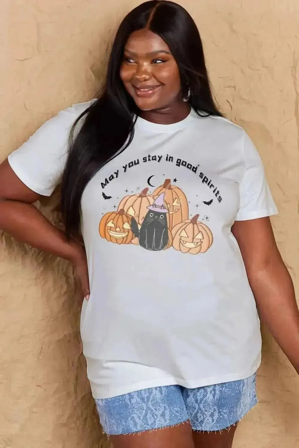 Simply Love Full Size MAY YOU STAY IN GOOD SPIRITS Graphic Cotton T-Shirt - Bad Moms Club