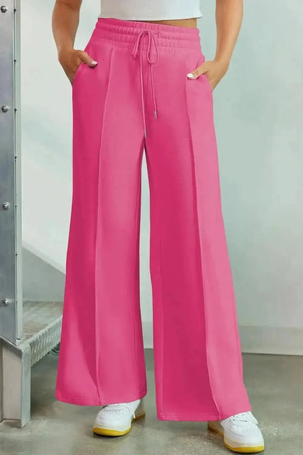 Drawstring Wide Leg Pants with Pockets - Bad Moms Club