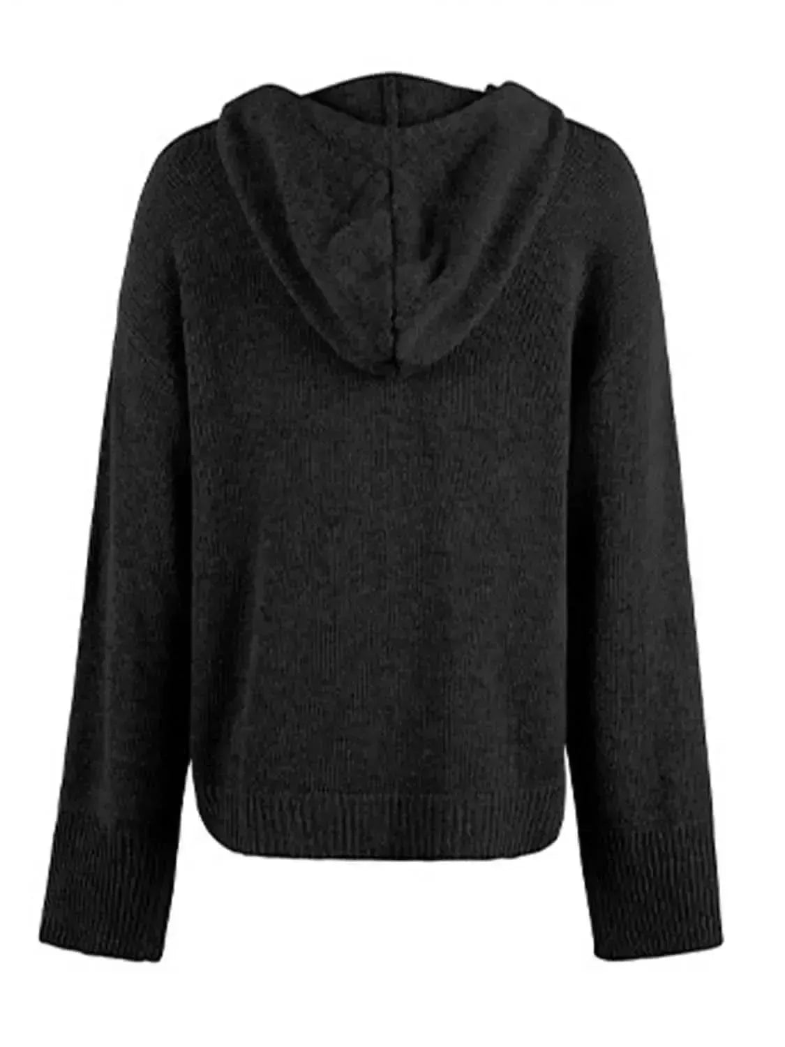 Drawstring Button Up Hooded Cardigan - Bad Moms Club