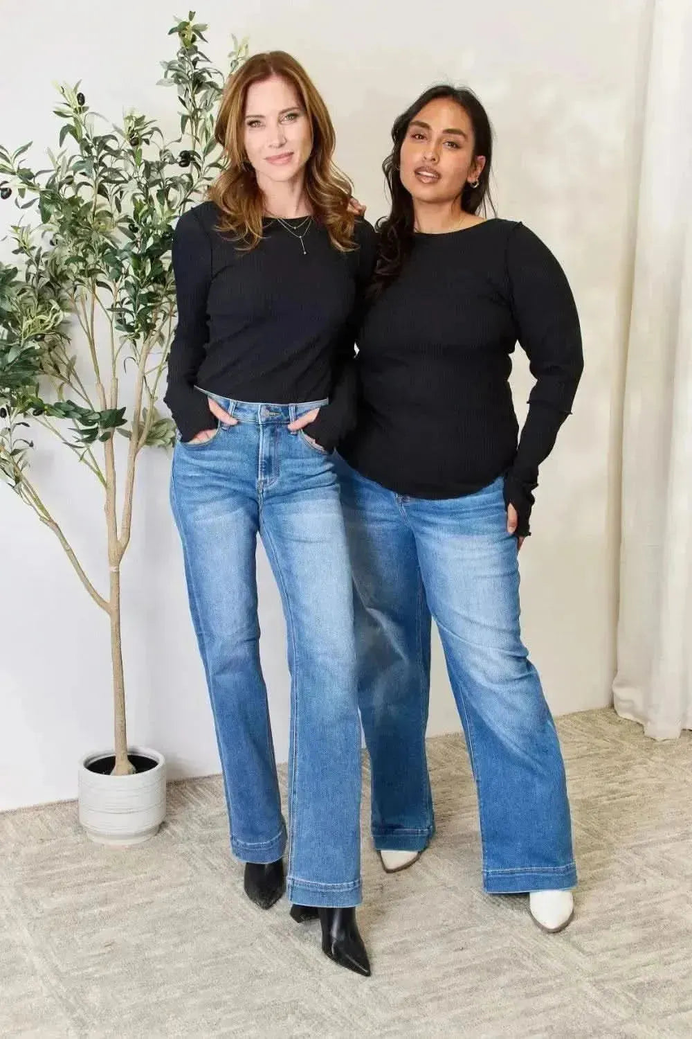 Culture Code Full Size Ribbed Round Neck Long Sleeve Top - Bad Moms Club