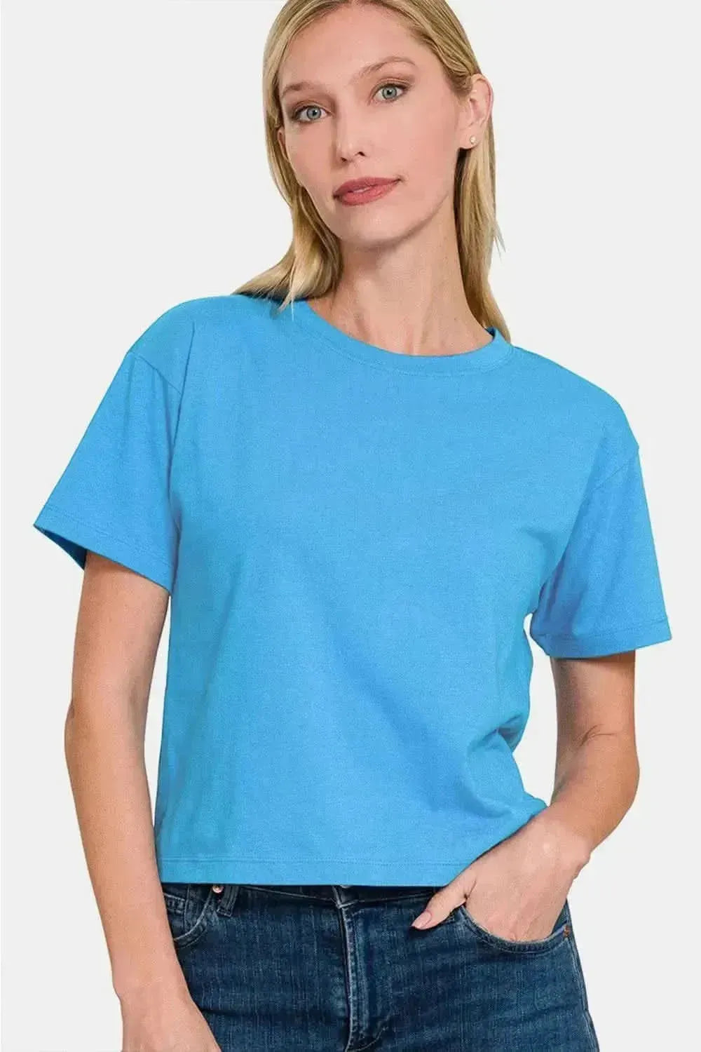 Zenana Round Neck Short Sleeve Cropped T-Shirt - Bad Moms Club