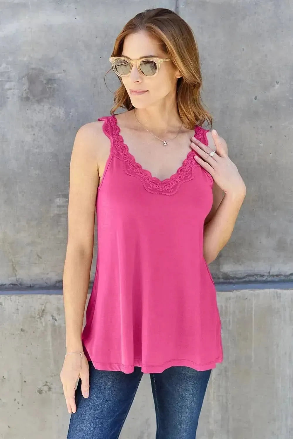 Basic Bae Full Size Lace Detail V-Neck Cutout Cami - Bad Moms Club