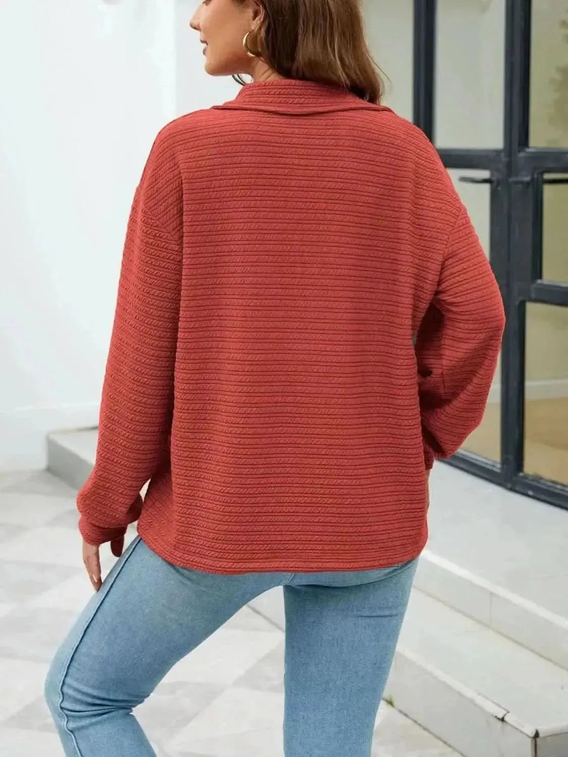 Quarter-Zip Collared Drop Shoulder Sweatshirt - Bad Moms Club