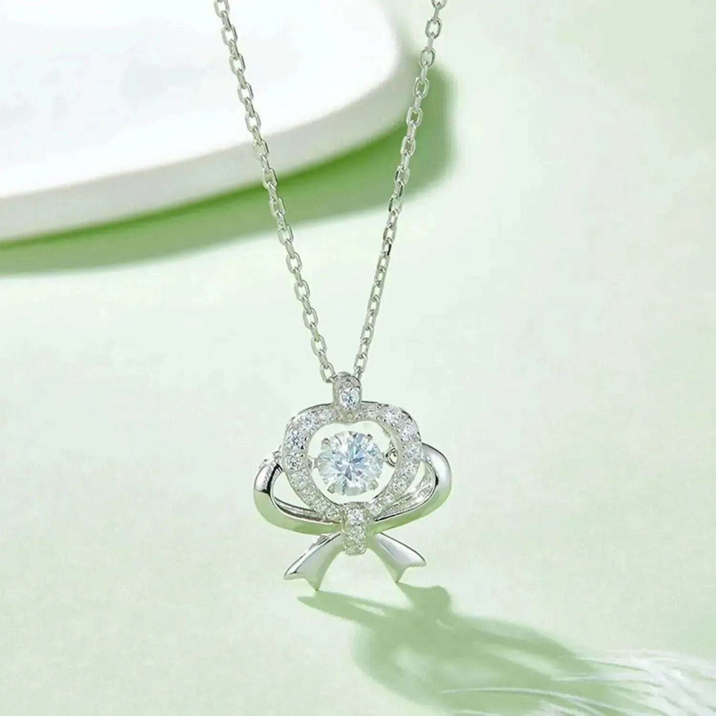 Moissanite 925 Sterling Silver Bow & Heart Necklace - Bad Moms Club