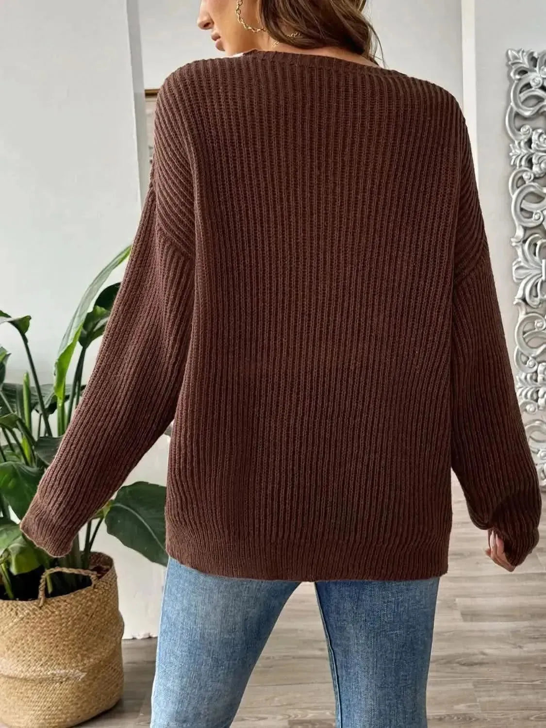 Contrast Dropped Shoulder Long Sleeve Sweater - Bad Moms Club