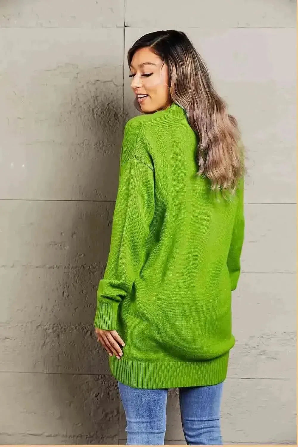 Ribbed Trim Dropped Shoulder Pocketed Cardigan - Bad Moms Club