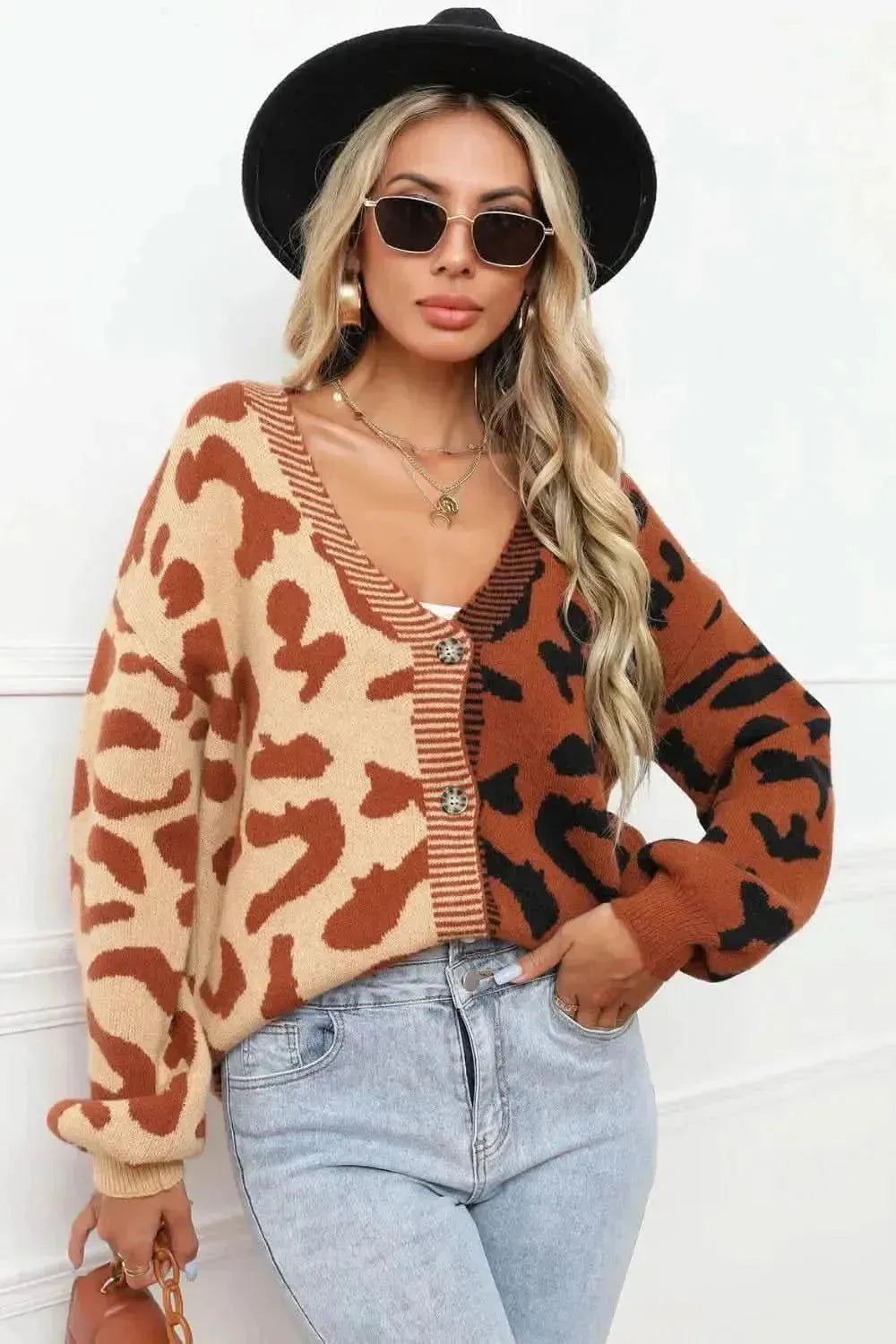 Leopard Button Front Ribbed Trim Cardigan - Bad Moms Club