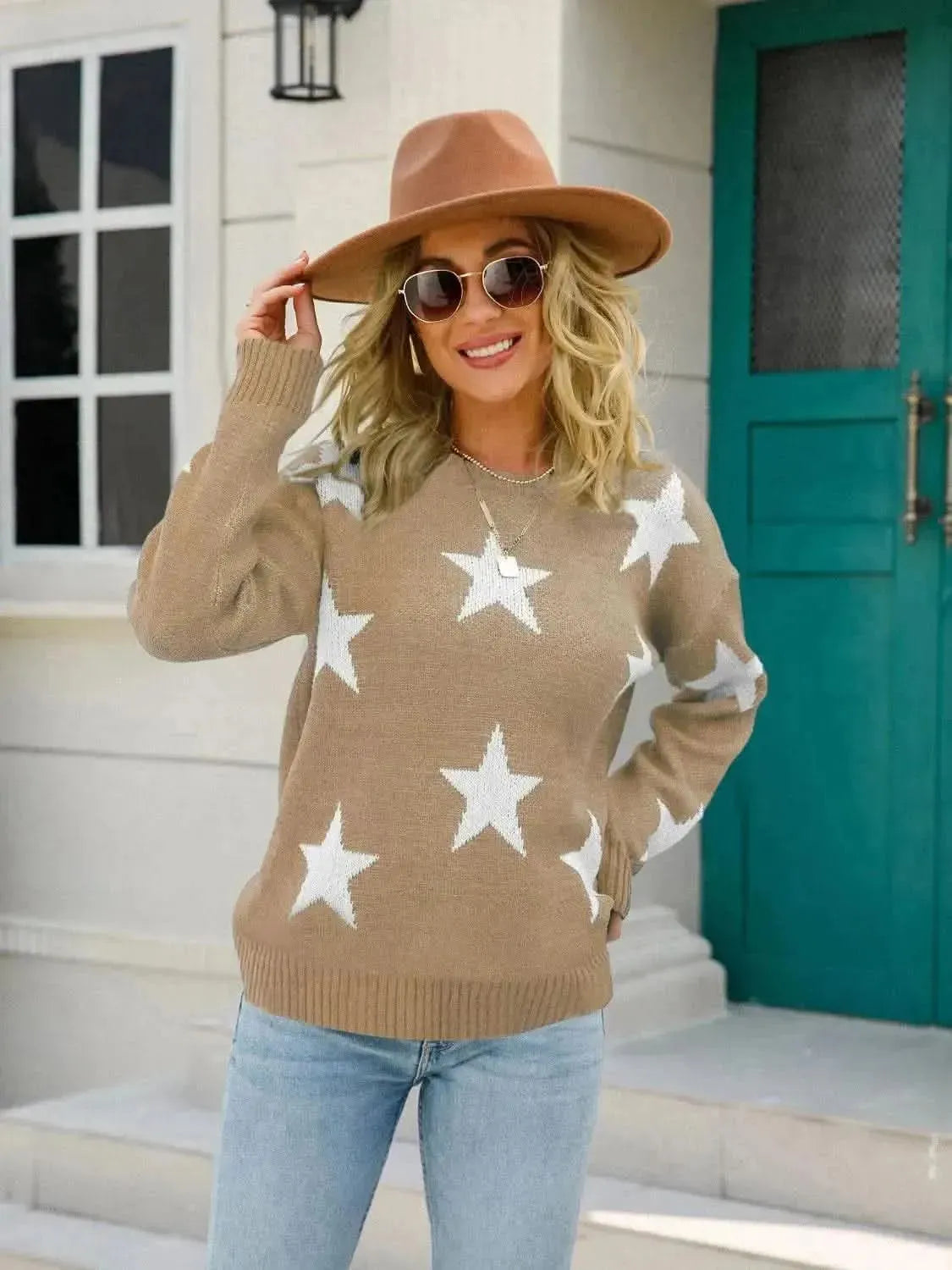 Angel Wings Star Round Neck Dropped Shoulder Sweater - Bad Moms Club
