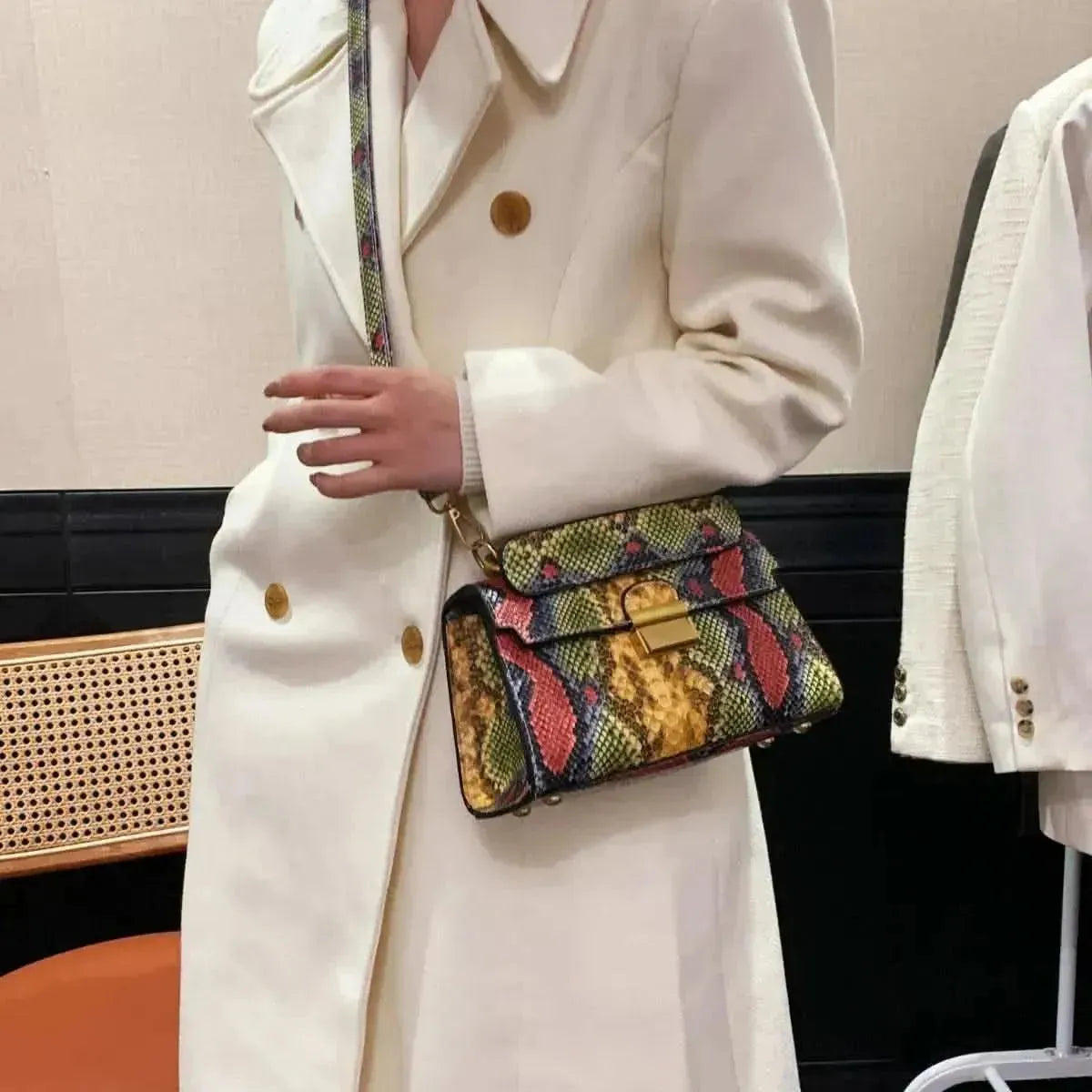 PU Leather Snakeskin Print Crossbody Bag - Bad Moms Club