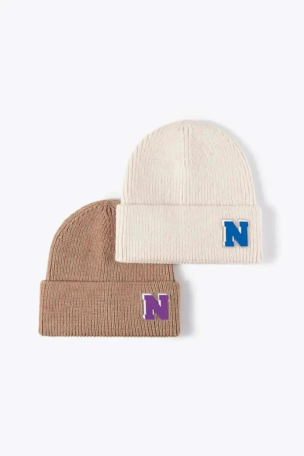 Letter N Patch Cuffed Knit Beanie - Bad Moms Club