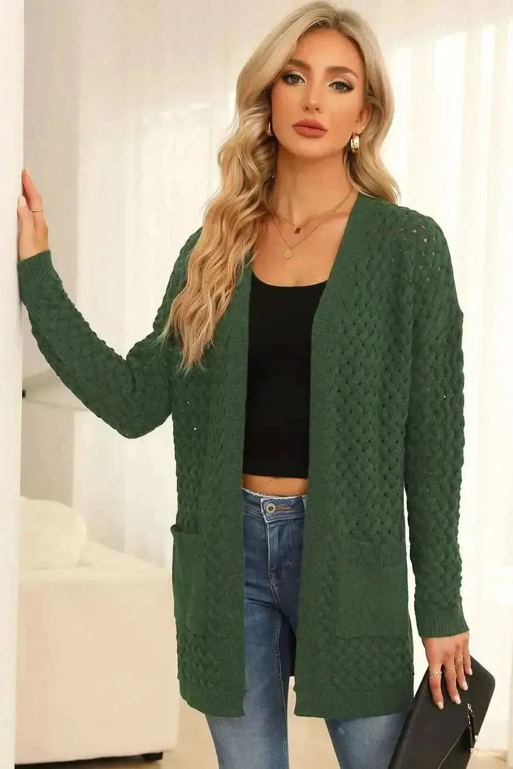 Open Front Dropped Shoulder Cardigan with Pockets - Bad Moms Club
