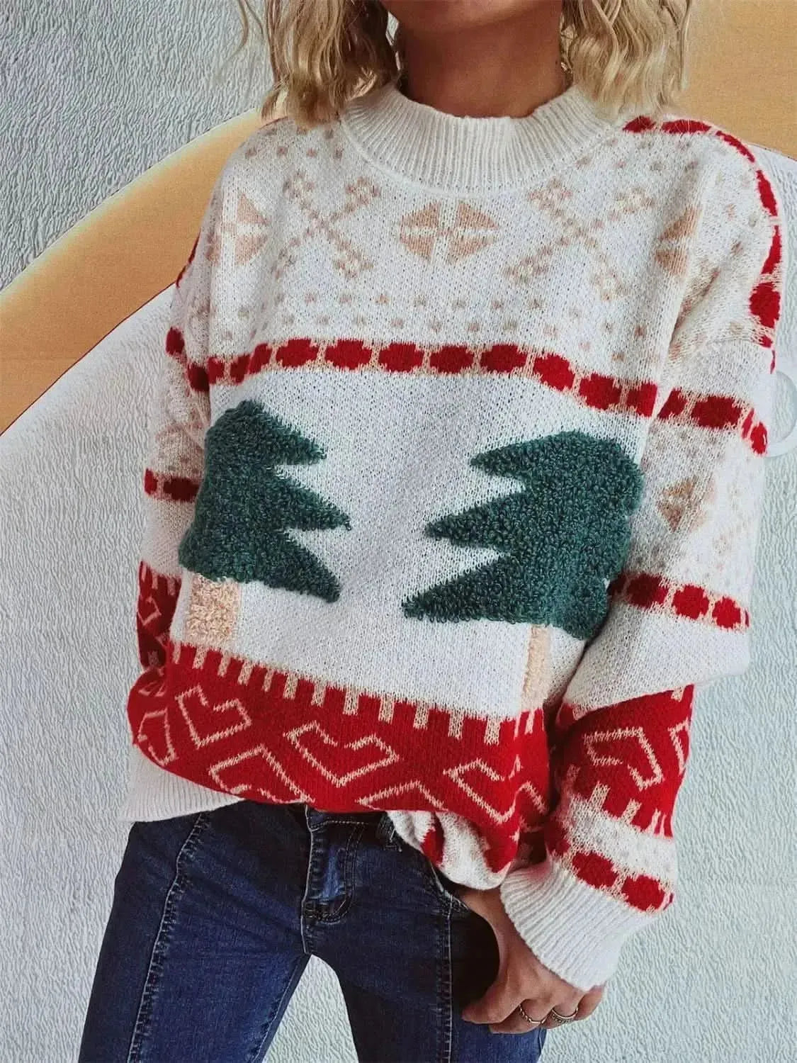 Christmas Tree Mock Neck Long Sleeve Sweater - Bad Moms Club