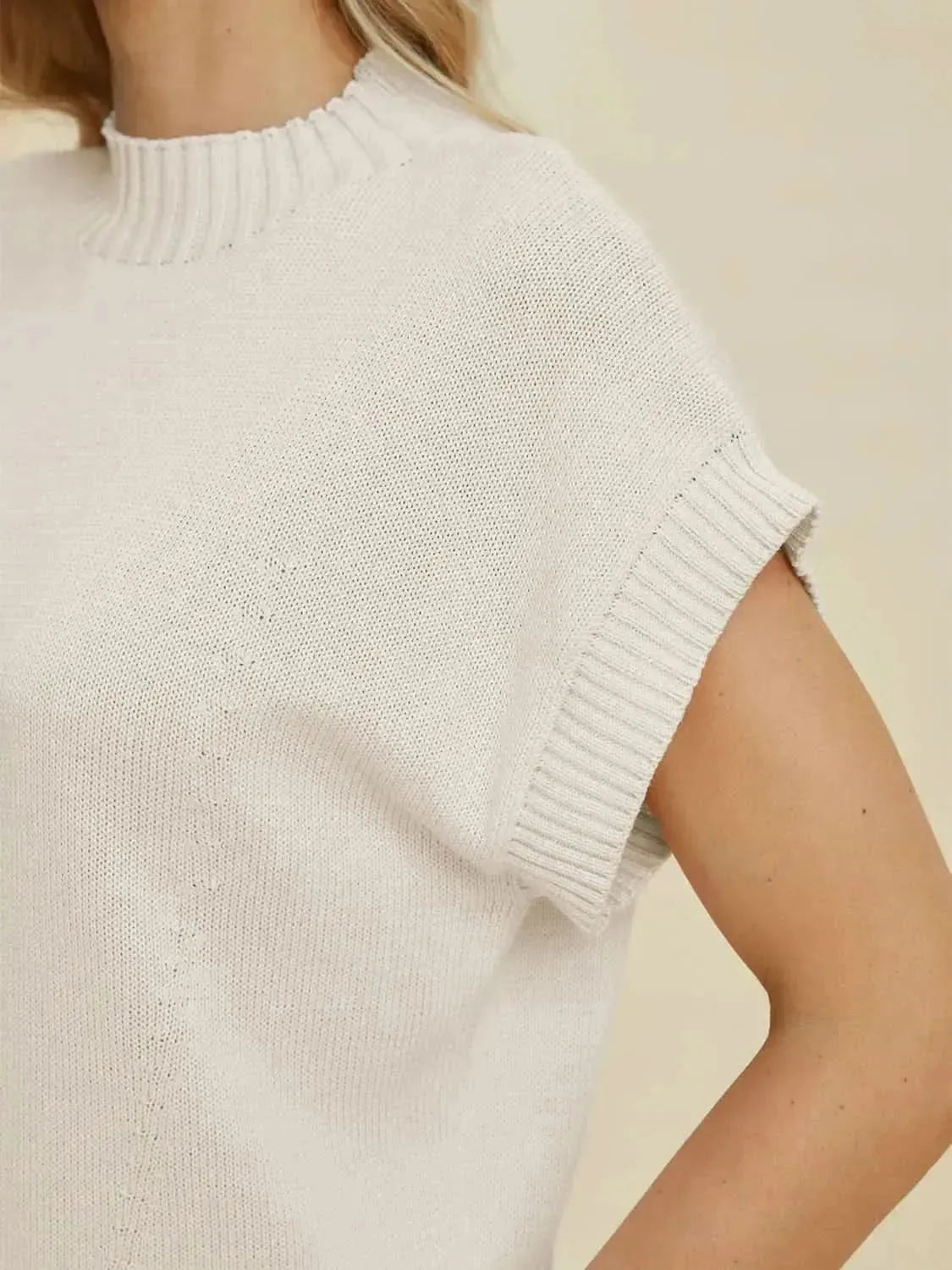 Double Take Full Size Mock Neck Short Sleeve Sweater - Bad Moms Club