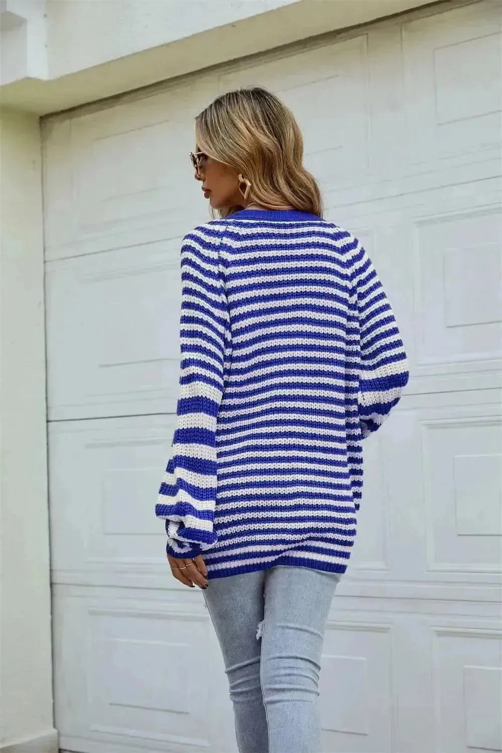 Striped Button Up Long Sleeve Cardigan - Bad Moms Club