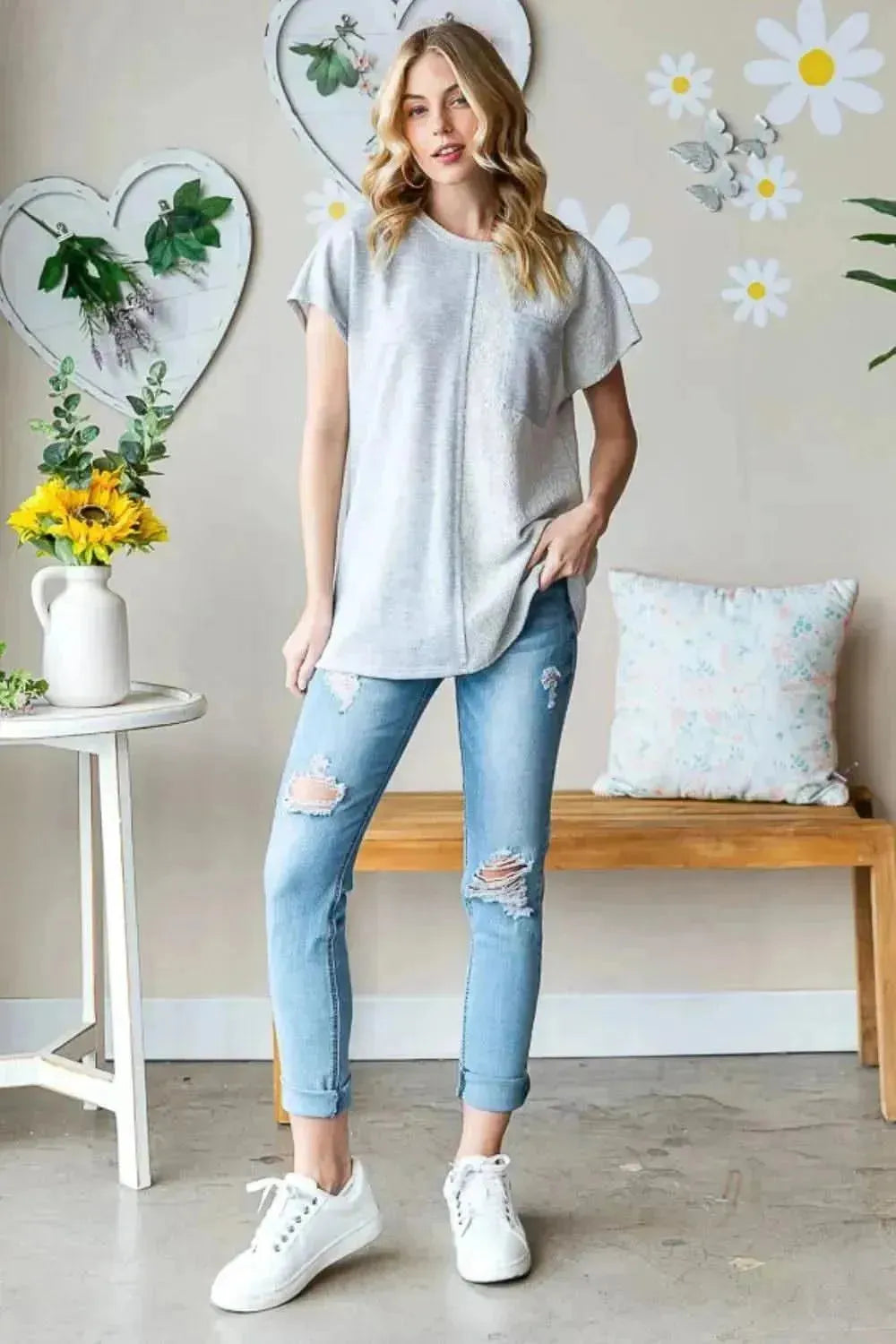 Heimish Full Size Pocketed Round Neck Short Sleeve T-Shirt - Bad Moms Club
