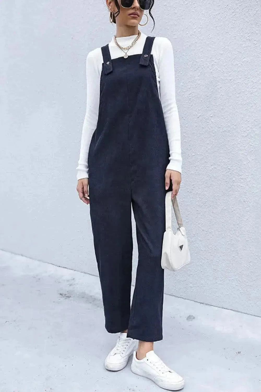 Perfee Button Detail Corduroy Overalls with Side Pockets - Bad Moms Club