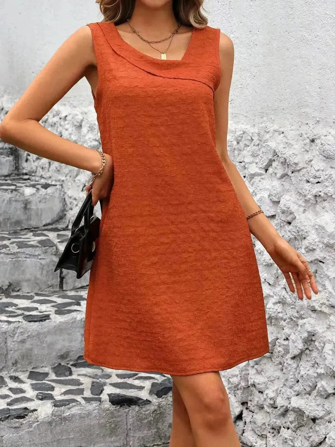 Ivy Lane Asymmetrical Neck Sleeveless Mini Dress - Bad Moms Club