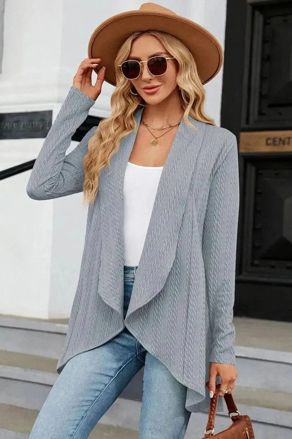 Open Front Long Sleeve Cardigan - Bad Moms Club