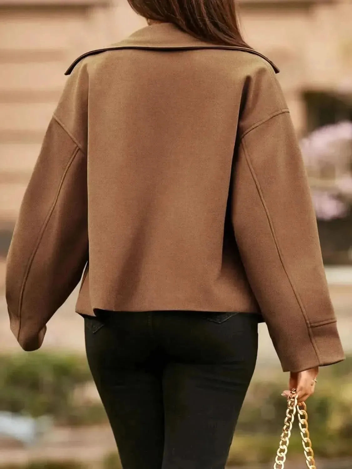 Collared Neck Dropped Shoulder Jacket - Bad Moms Club