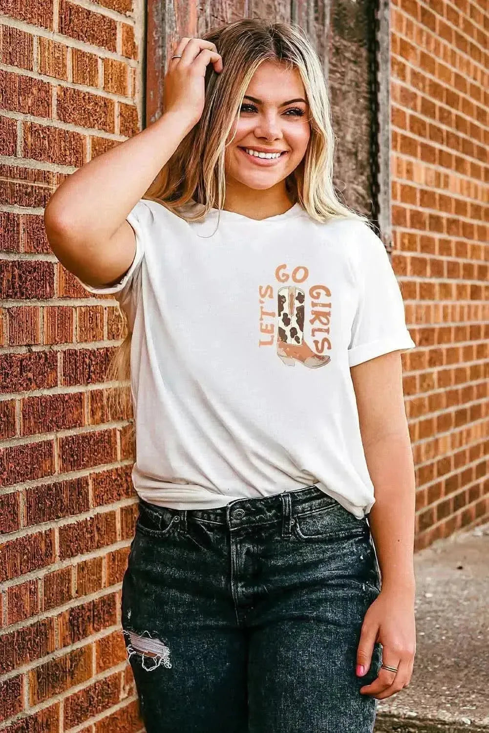 Round Neck Short Sleeve Cowboy Theme T-Shirt - Bad Moms Club