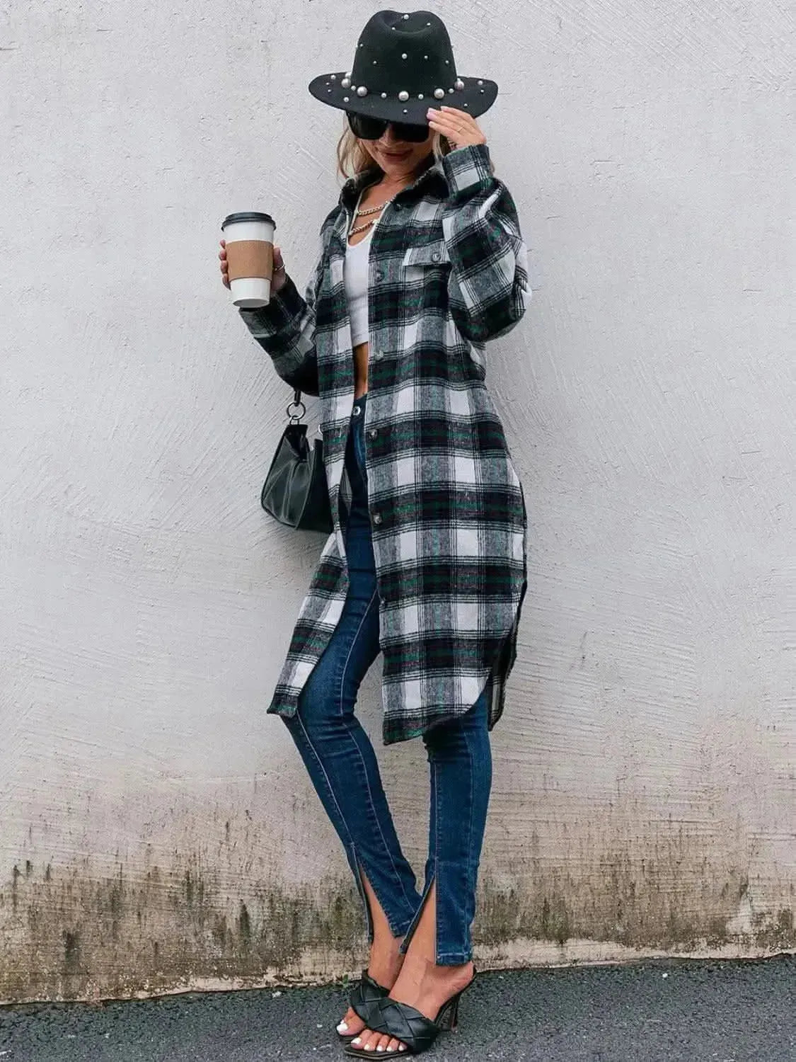 Plaid Button Up Long Sleeve Shacket - Bad Moms Club