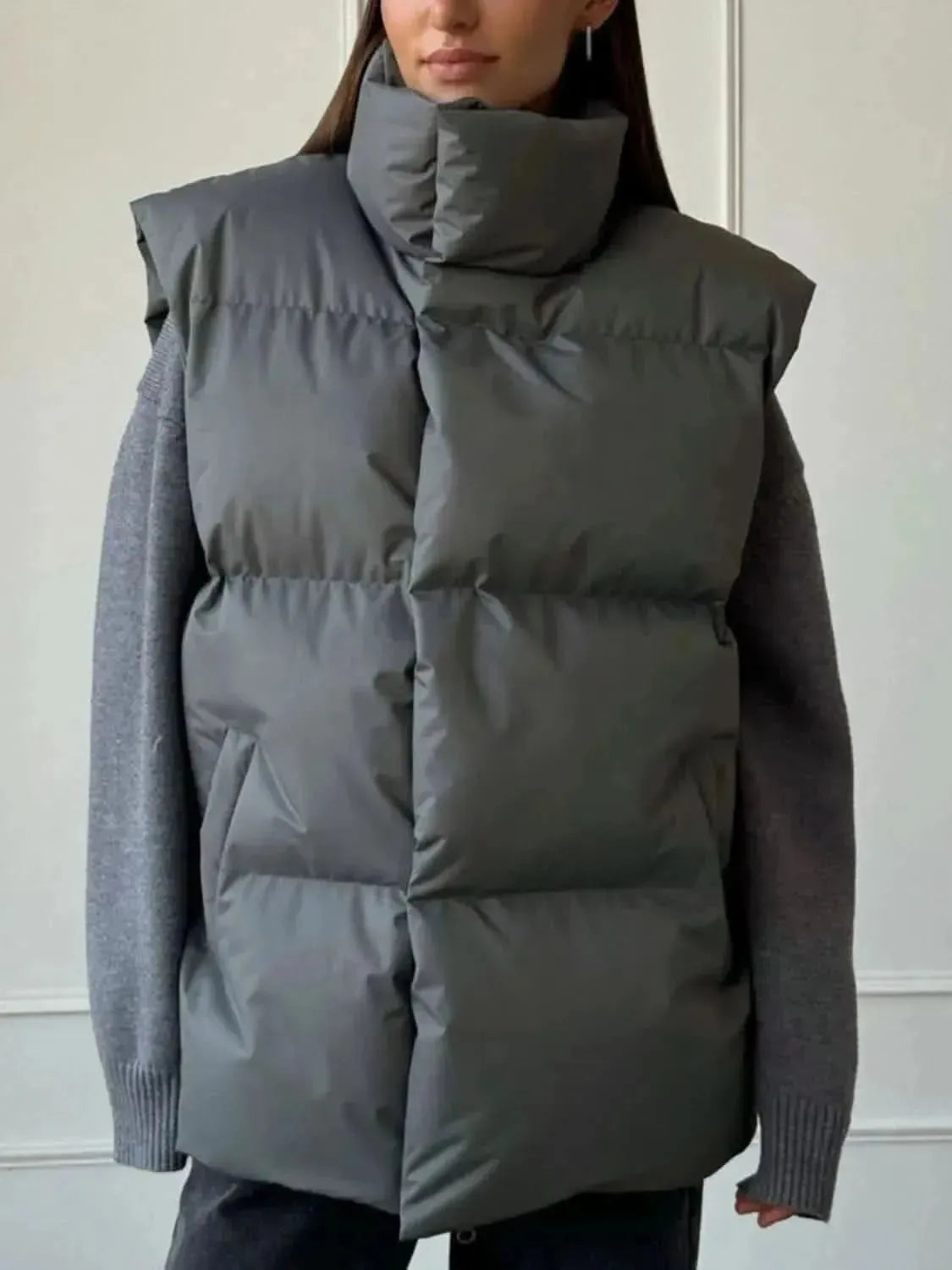 Zip Up Turtleneck Vest Coat - Bad Moms Club