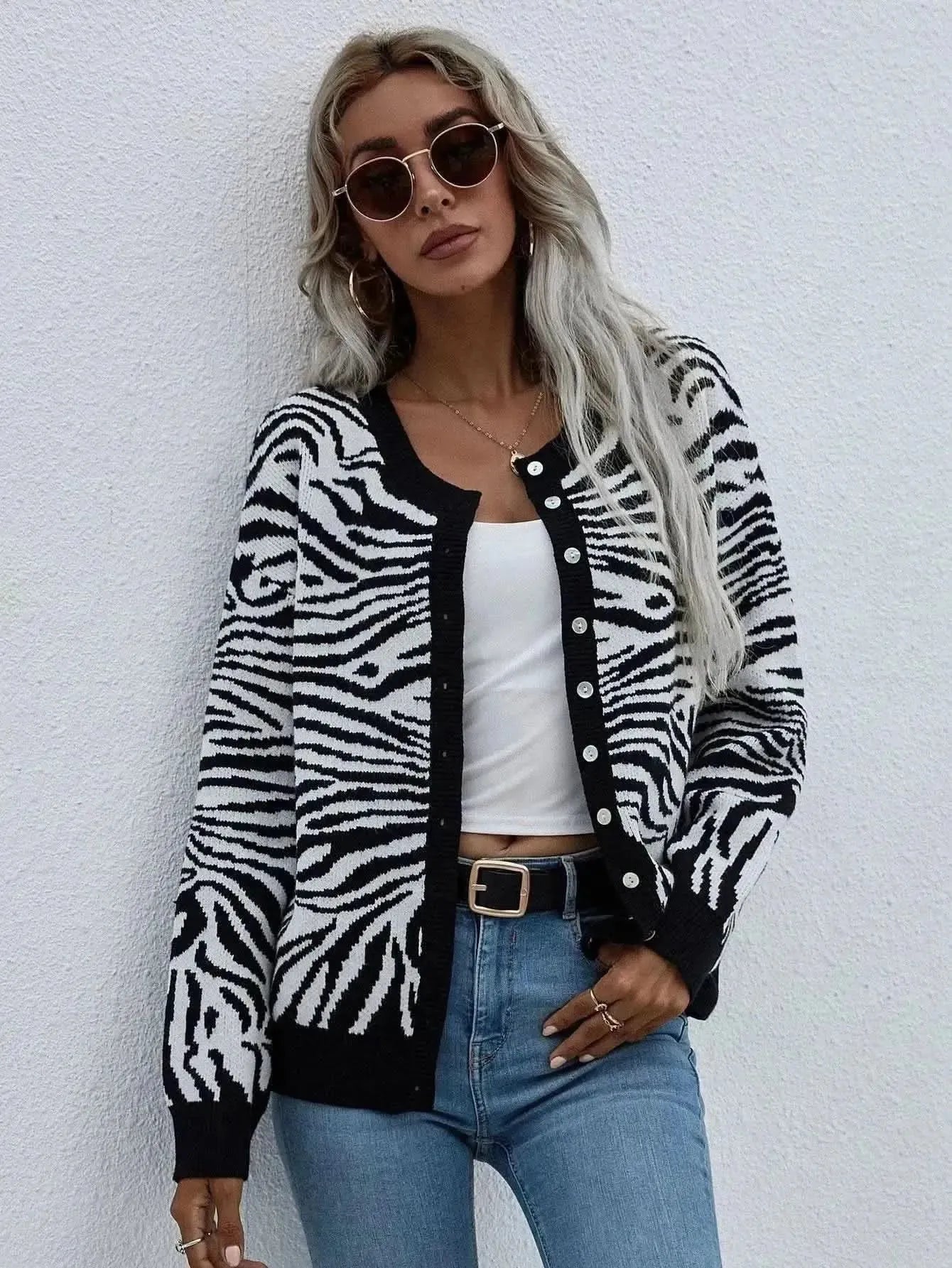 Woven Right Zebra Print Button Down Cardigan - Bad Moms Club