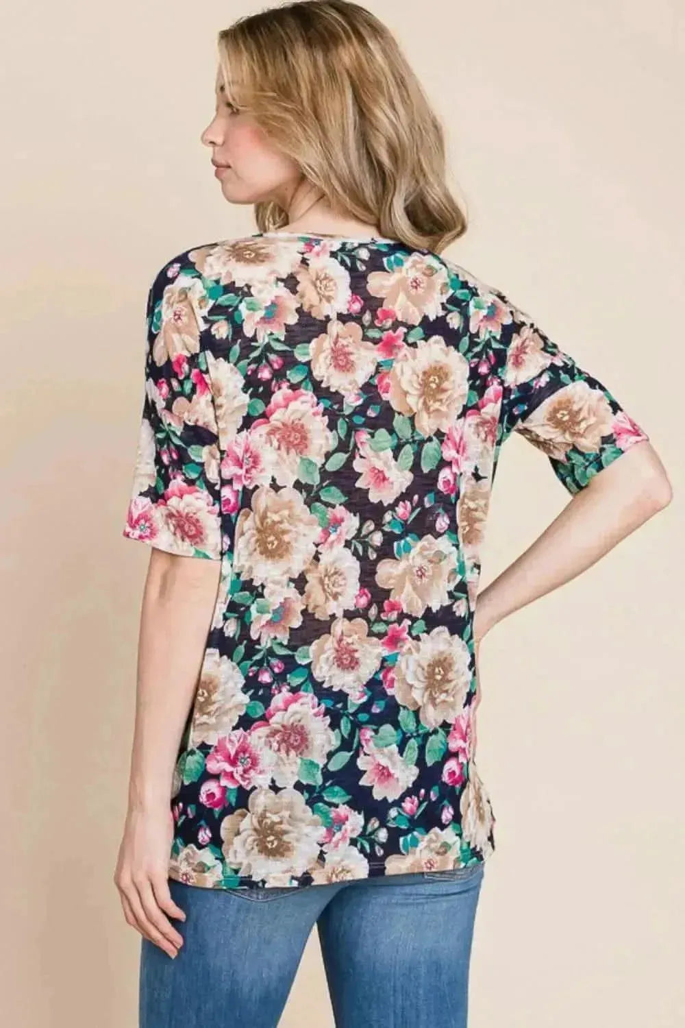 BOMBOM Floral Round Neck T-Shirt - Bad Moms Club