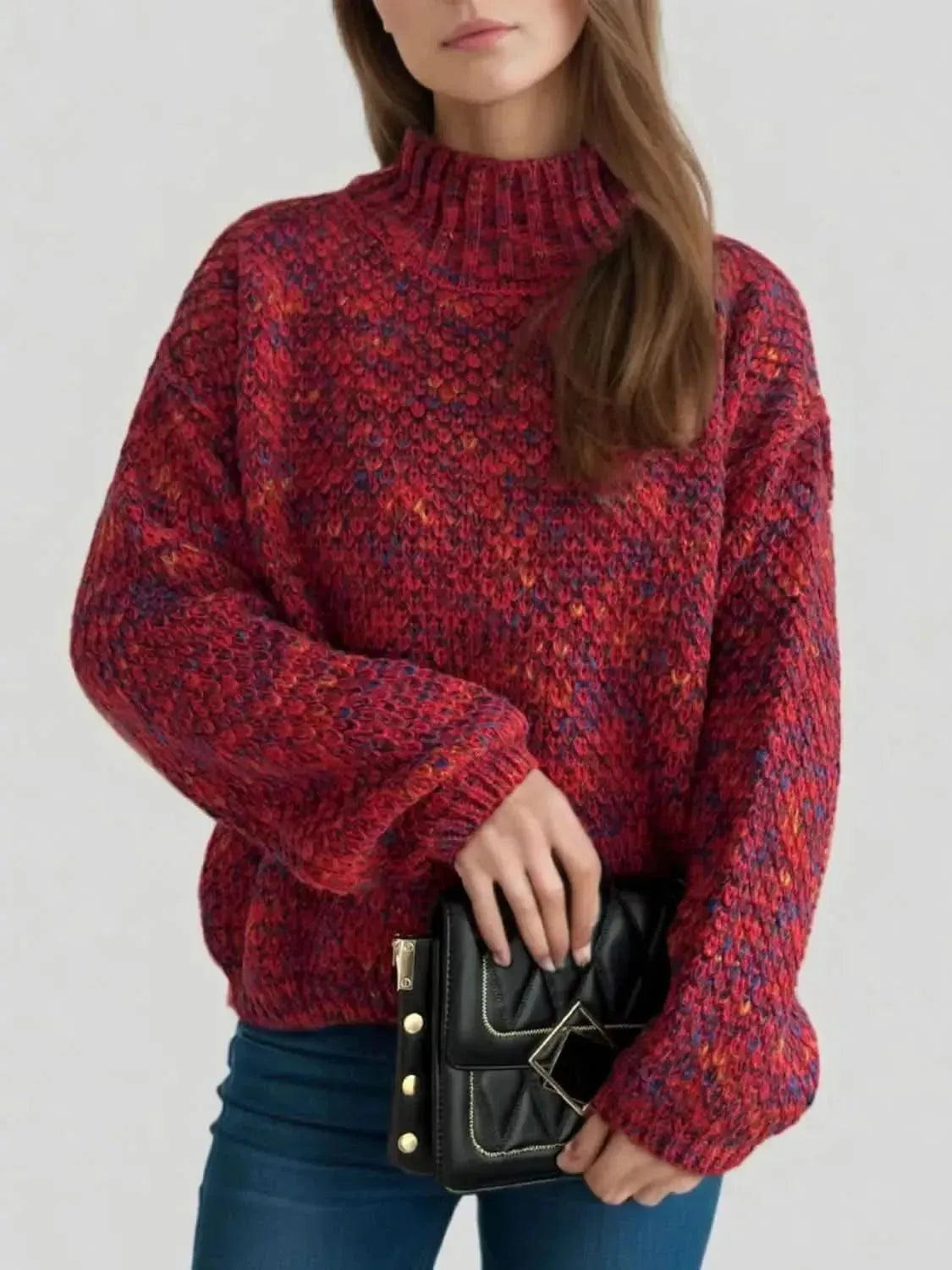 Heathered Turtleneck Dropped Shoulder Sweater - Bad Moms Club