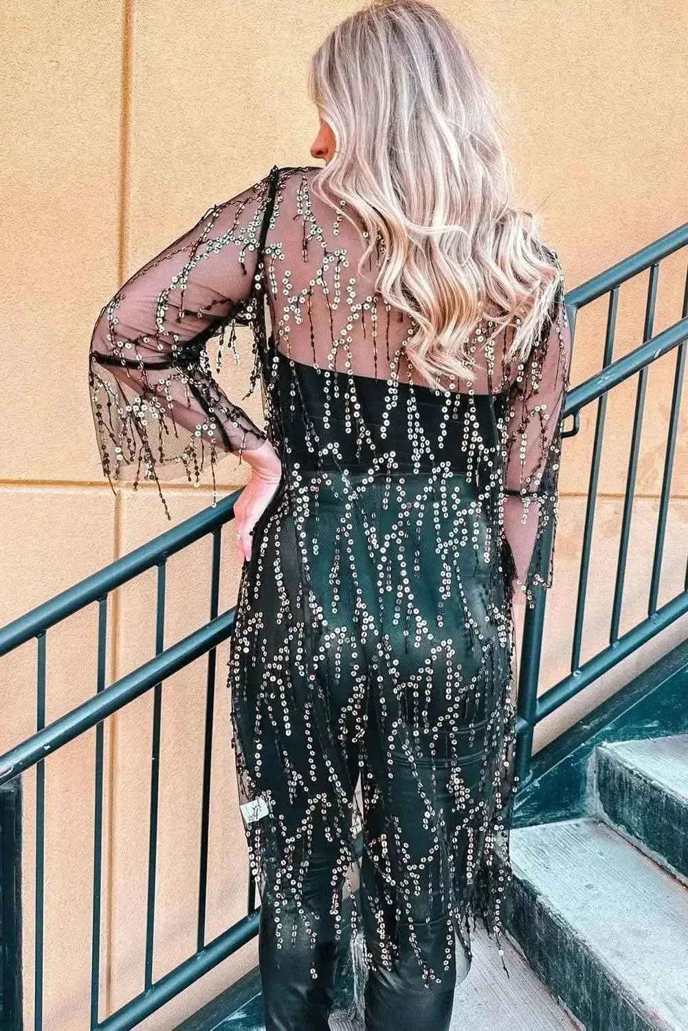 Sequin Open Front Sheer Cardigan - Bad Moms Club