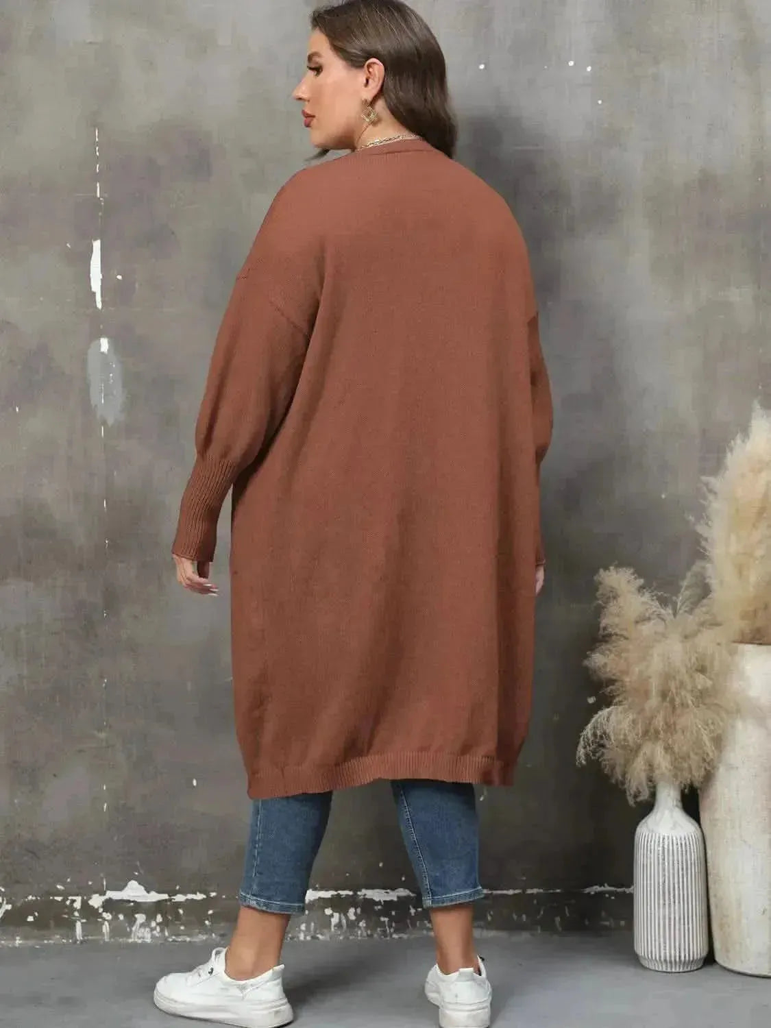 Plus Size Long Sleeve Pocketed Cardigan - Bad Moms Club