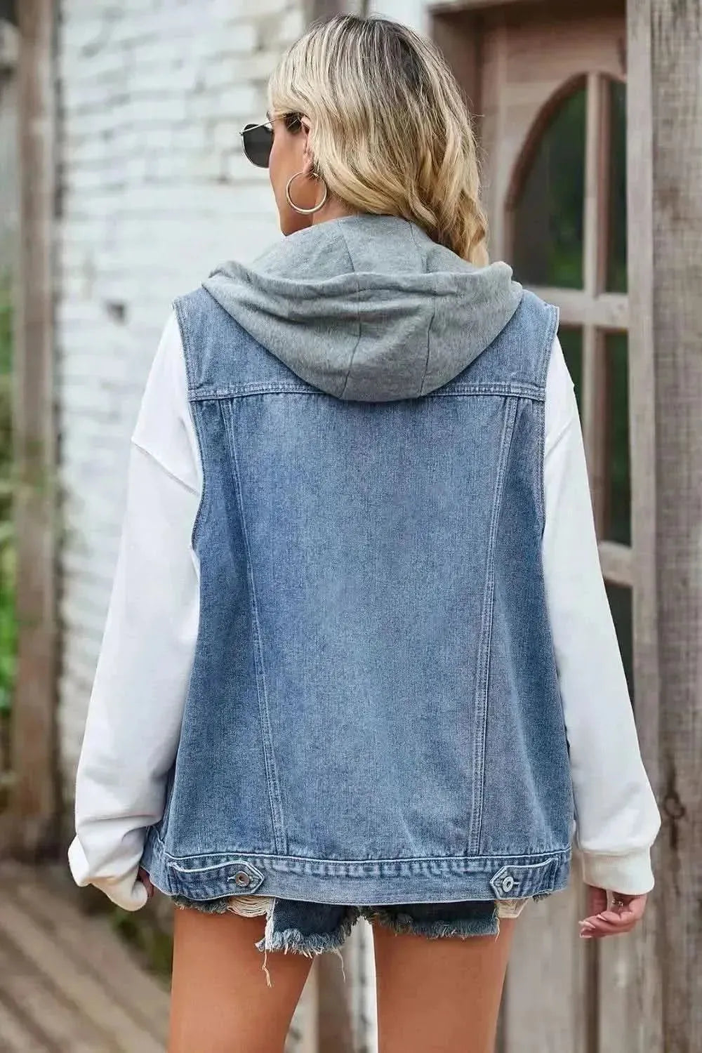 Sleeveless Denim Top with A Detachable Hood - Bad Moms Club