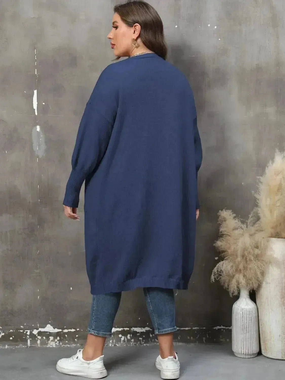 Plus Size Long Sleeve Pocketed Cardigan - Bad Moms Club