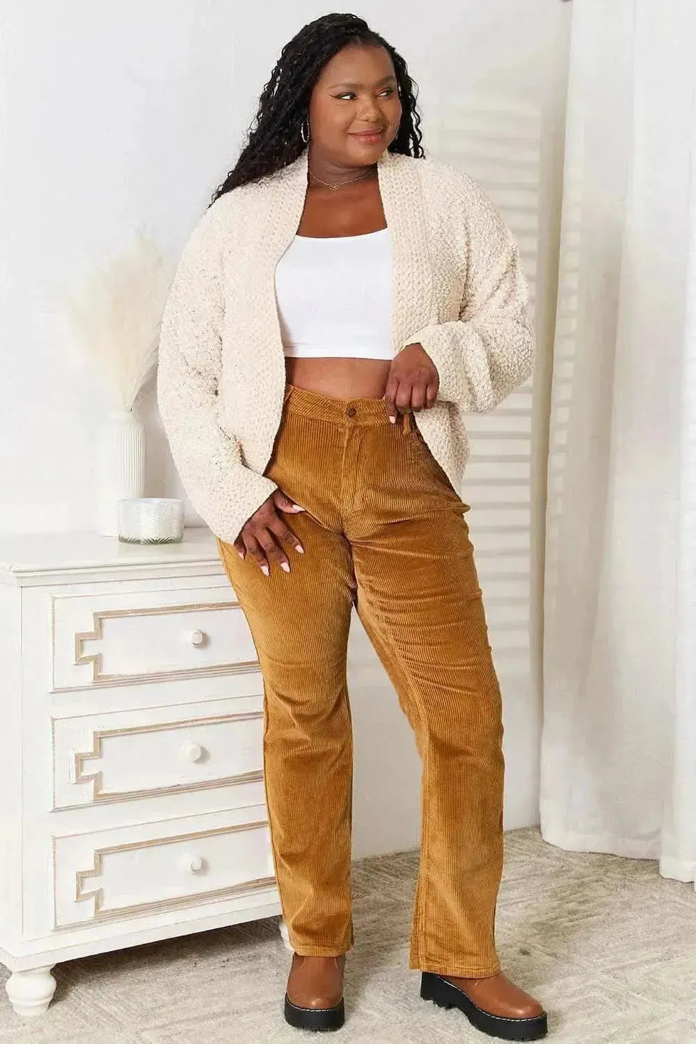 Double Take Open Front Long Sleeve Cardigan - Bad Moms Club