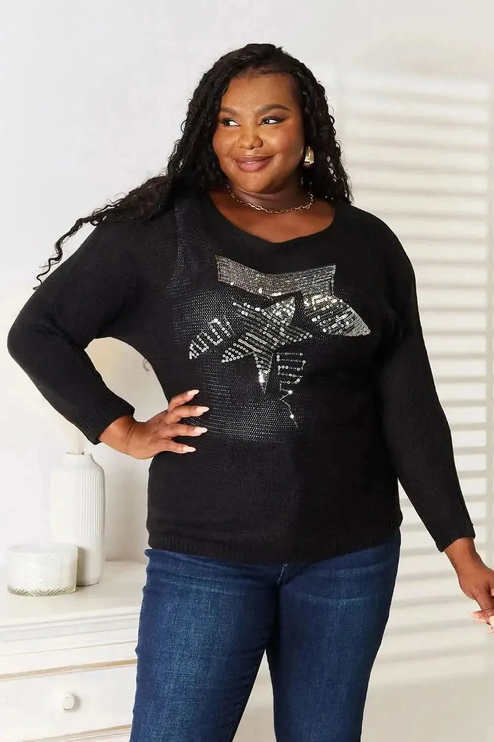 Sequin Graphic Dolman Sleeve Knit Top - Bad Moms Club