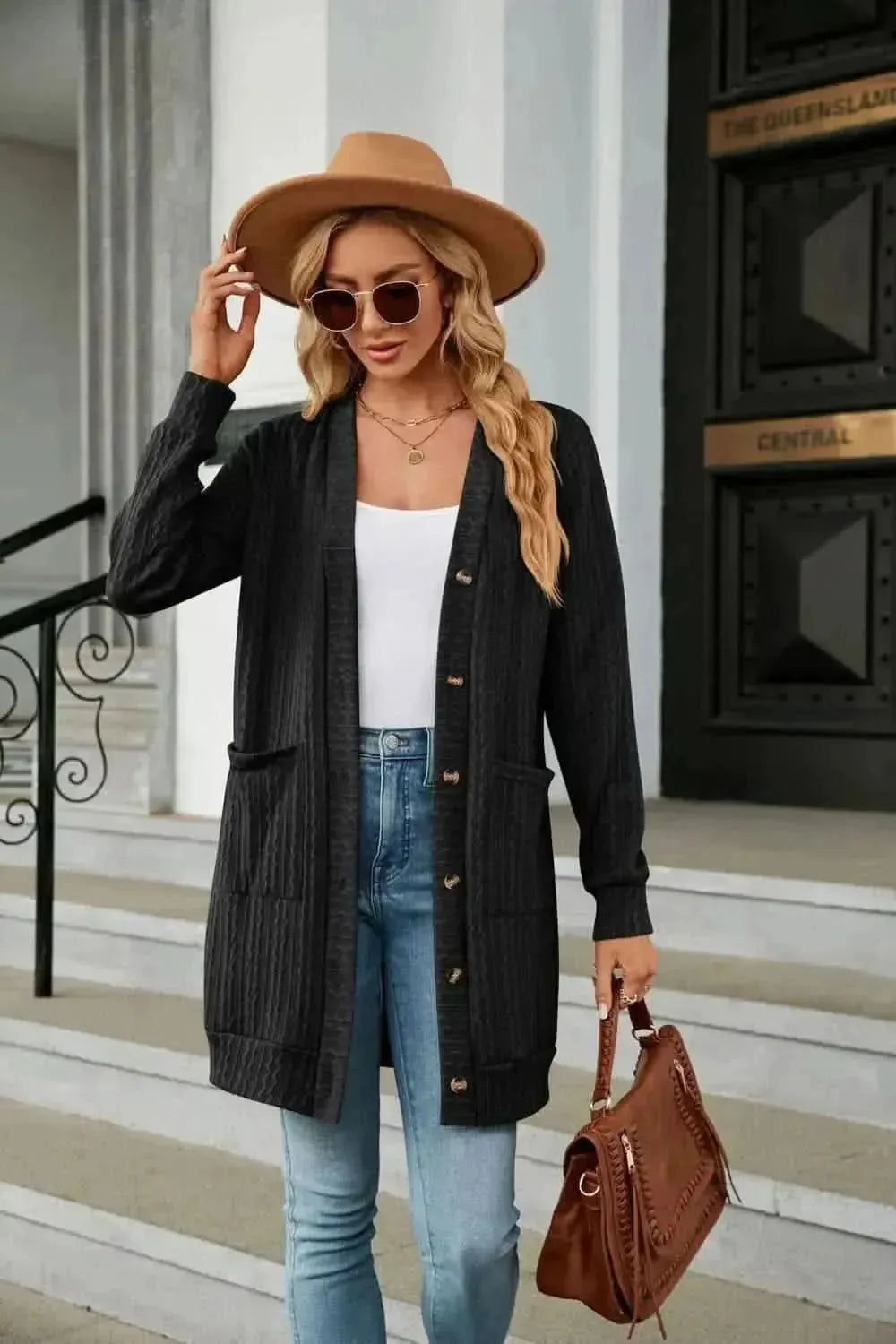 Button Down Longline Cardigan with Pockets - Bad Moms Club
